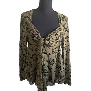 SHEIN CURVE Y2K Forest Fairy Velvet Burnout Mesh Babydoll Top 0XL Goblincore